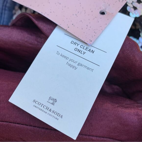 Scotch & Soda Dress Blazer Shiny Belted Jacket NWT Metallic Plum Rust M Red - Picture 10 of 10